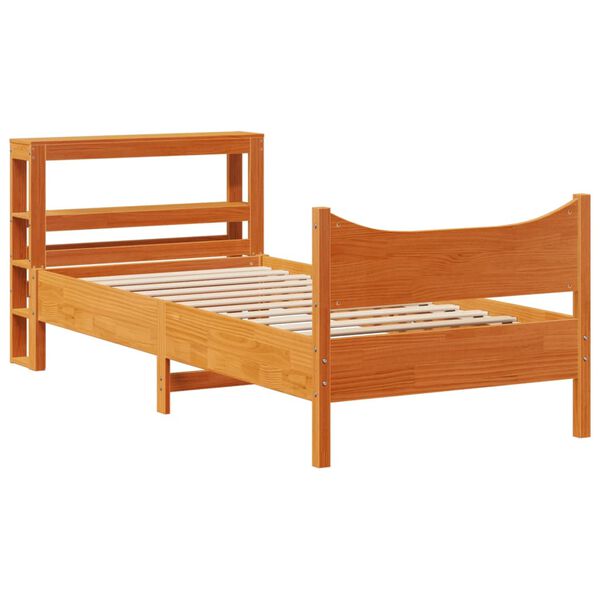 vidaXL Estrutura cama c/ cabeceira 90x190 cm pinho maci&ccedil;o castanho-mel