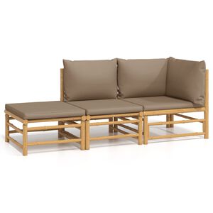 vidaXL 3 pcs conj. lounge jardim bambu almofad&otilde;es cinzento-acastanhado
