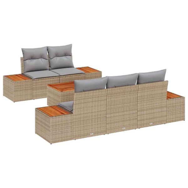 vidaXL Conjunto de Sof&aacute; de Jardim 6 pcs Bege Rattan Sint&eacute;tico