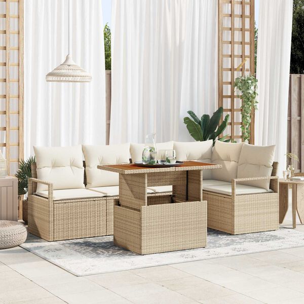 vidaXL Conjunto de Sof&aacute; de Jardim 6 pcs Bege Rattan Sint&eacute;tico