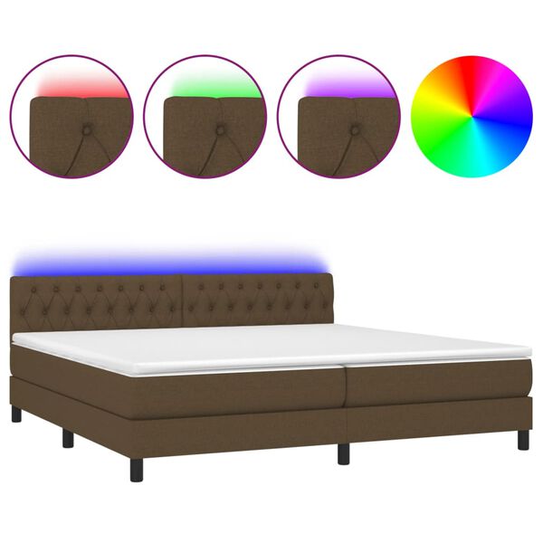 vidaXL Cama box spring c/ colch&atilde;o/LED 200x200cm tecido castanho-escuro