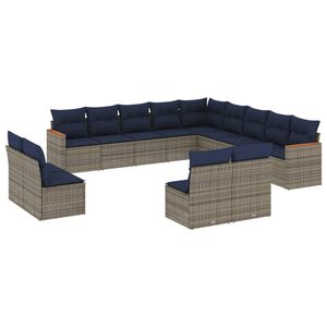 vidaXL Conjunto de sof&aacute; de jardim com 13 pe&ccedil;as e almofadas em rattan sint&eacute;tico cinza