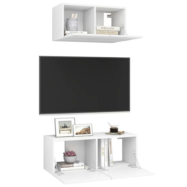 vidaXL 2 pcs conjunto de m&oacute;veis de TV derivados de madeira branco