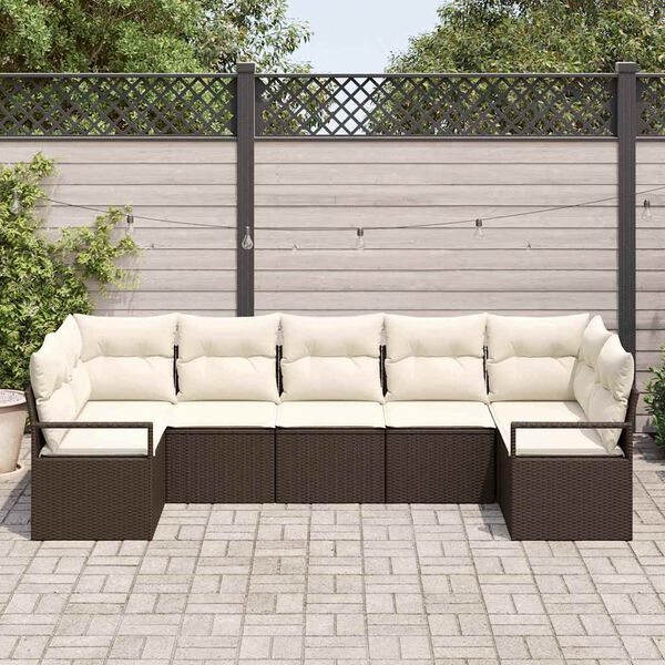 vidaXL Conjunto de Sof&aacute; de Jardim 7 pcs Marrom e Branco vime PE