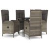 vidaXL 5 pcs conjunto jantar jardim c/ almofad&otilde;es vime PE preto/cinza