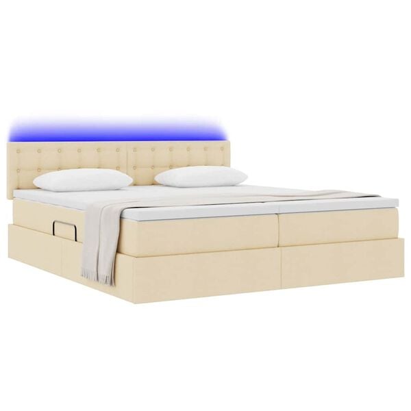 vidaXL Cama com luzes de tira LED Creme 180 x 200 cm tecido