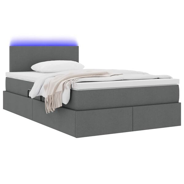 vidaXL Cama com arruma&ccedil;&atilde;o e LED Cinza Escuro 120 x 190 cm tecido