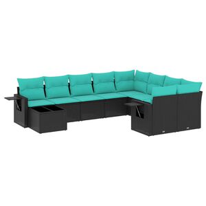 vidaXL Conjunto de sof&aacute; de jardim com 10 pe&ccedil;as e almofadas em rattan sint&eacute;tico preto