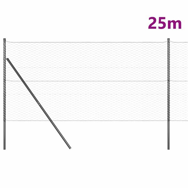 vidaXL Poste de Cerca Cinzeto 25 x 1 m (malha de 36 mm) A&ccedil;o