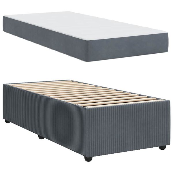 vidaXL Estrutura da Cama com colch&atilde;o Cinza Escuro 90 x 200 cm tecido