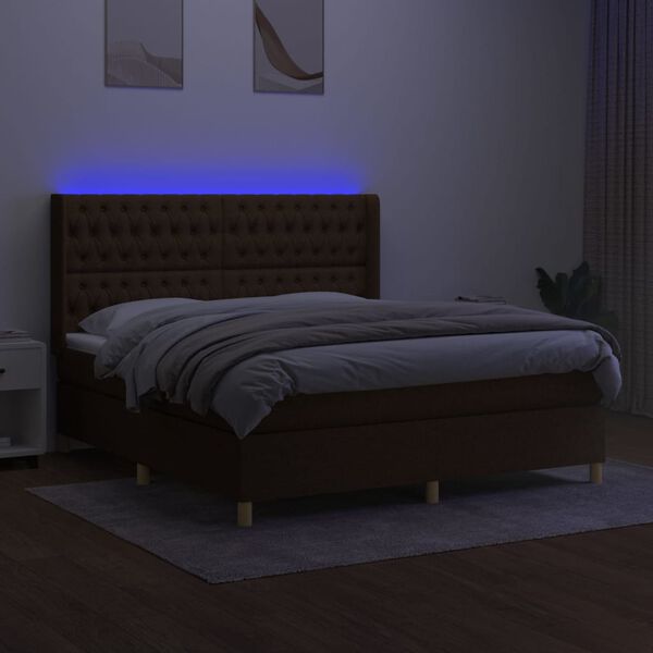 vidaXL Cama box spring c/ colch&atilde;o/LED 160x200cm tecido castanho-escuro