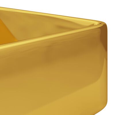 vidaXL Lavatório c/ orifício p/ torneira 48x37x13,5cm cerâmica dourado