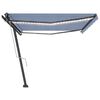 vidaXL Toldo autom. com LED e sensor de vento 500x350 cm azul/branco