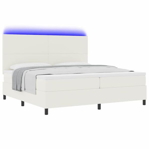 vidaXL Cama Box Spring LED com cabeceira Creme e Branco 200 x 200 cm