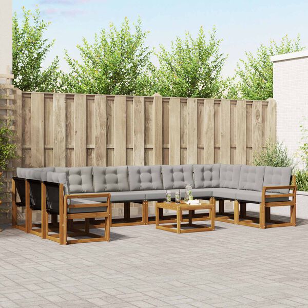 vidaXL Conjunto de Sof&aacute;s para Exterior 11 pcs Cinza Natural e Claro