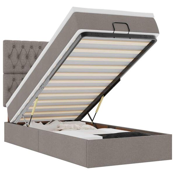 vidaXL Estrutura de cama otomana com colch&atilde;o tecido cinzento 100x200cm