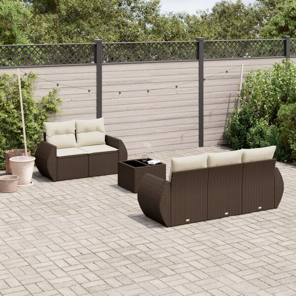 vidaXL 6 pcs conjunto de sof&aacute;s jardim c/ almofad&otilde;es vime PE castanho