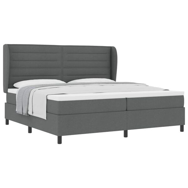 vidaXL Cama Box com colch&atilde;o Cinzento escuro 200 x 200 cm tecido