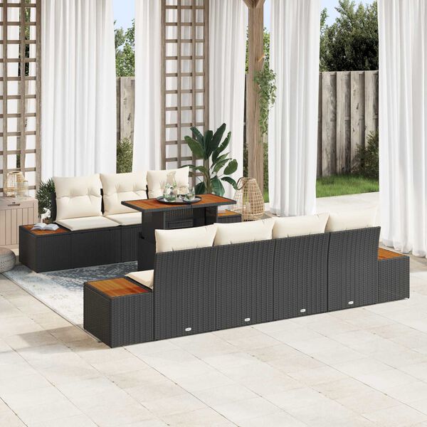 vidaXL Conjunto de Sof&aacute; de Jardim 8 pcs Preto Rattan Sint&eacute;tico