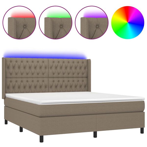 vidaXL Cama box spring colch&atilde;o/LED 160x200 cm tecido cinza-acastanhado