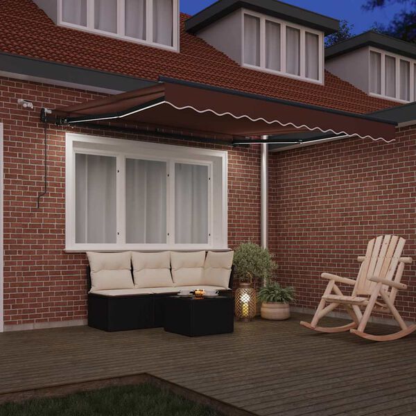 vidaXL Toldo retr&aacute;til autom&aacute;tico com luzes LED 300x250 cm castanho