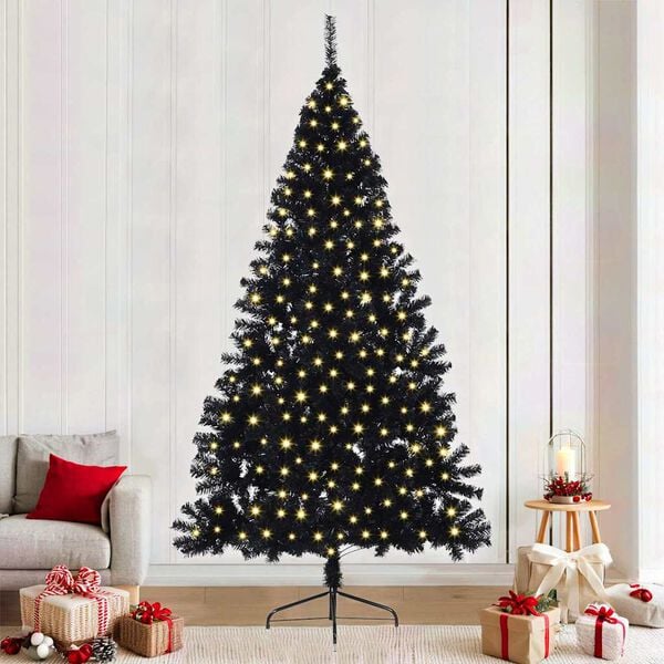 vidaXL &Aacute;rvore de Natal Artificial Pr&eacute;-iluminada Preto 240 cm PVC