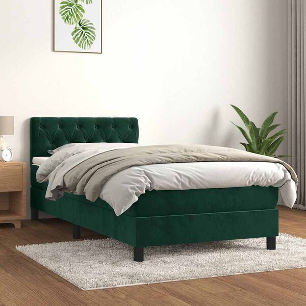 vidaXL Cama com molas/colch&atilde;o 90x190 cm veludo verde-escuro