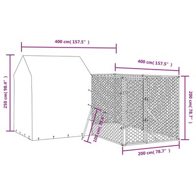 vidaXL Canil de exterior com teto 4x4x2,5 m aço galvanizado prateado