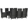 vidaXL 9 pcs conjunto de jantar p/ jardim c/ almofad&otilde;es vime PE preto