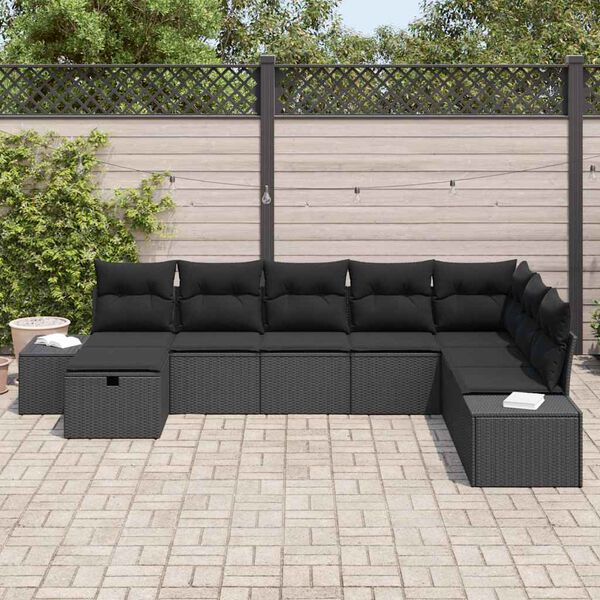 vidaXL Conjunto de Sof&aacute; de Jardim 8 pcs Preto Rattan Sint&eacute;tico