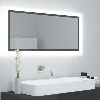 vidaXL Espelho casa banho c/ LED 100x8,5x37cm acrílico cinza brilhante