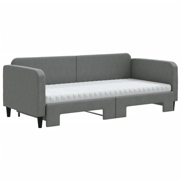 vidaXL Sof&aacute;-cama c/ gavet&atilde;o e colch&otilde;es 90x190cm tecido cinzento-escuro