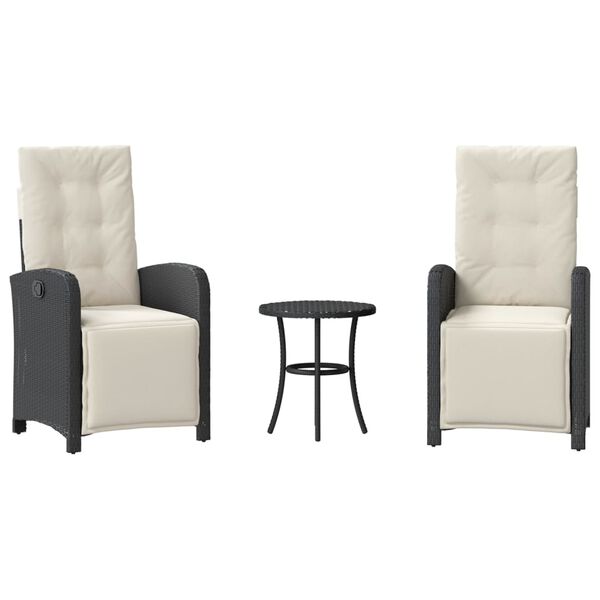 vidaXL 3 pcs conjunto de bistr&ocirc; com almofad&otilde;es vime PE preto