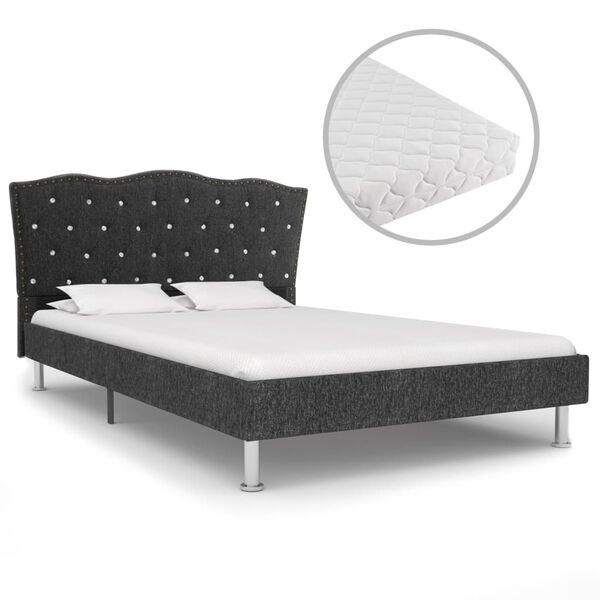 vidaXL Cama com colch&atilde;o 140x200 cm tecido cinzento-escuro