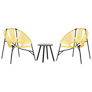 vidaXL Cadeiras de jardim 3 pcs vime preto e amarelo