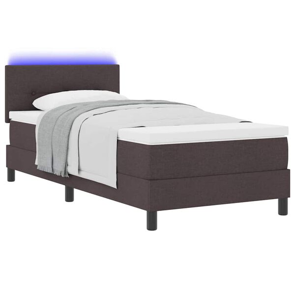 vidaXL Cama Box com colch&atilde;o com led Marrom Escuro 90 x 190 cm tecido