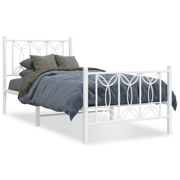 vidaXL Estrutura de cama com cabeceira e p&eacute;s 90x190 cm metal branco