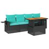 vidaXL 5 pcs conjunto sofás de jardim com almofadões vime PE preto
