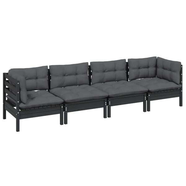 vidaXL 4 pcs conjunto lounge jardim c/ almofadões pinho maciço
