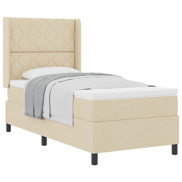 vidaXL Cama Box com colch&atilde;o com cabeceira Creme 90 x 200 cm tecido