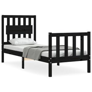 vidaXL Estrutura cama de solteiro c/ cabeceira madeira maci&ccedil;a preto