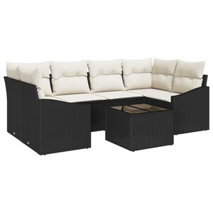 vidaXL Conjunto de Sof&aacute;s com almofada 7 pcs Preto e Creme vime PE
