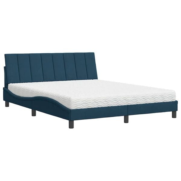 vidaXL Cama com colch&atilde;o Hanko 160x200 cm veludo azul