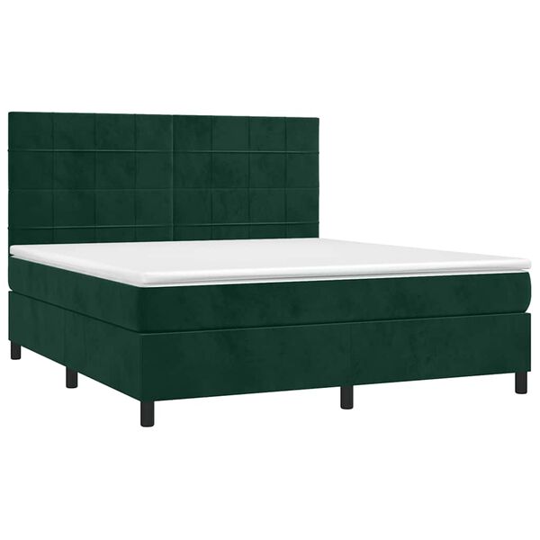 vidaXL Cama box spring c/ colch&atilde;o/LED 160x200 cm veludo verde-escuro