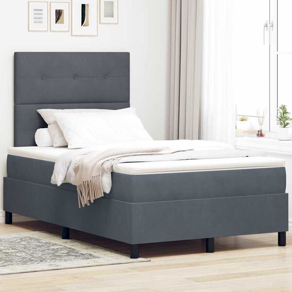 vidaXL Cama Box Spring LED Cinza Escuro 120 x 200 cm tecido