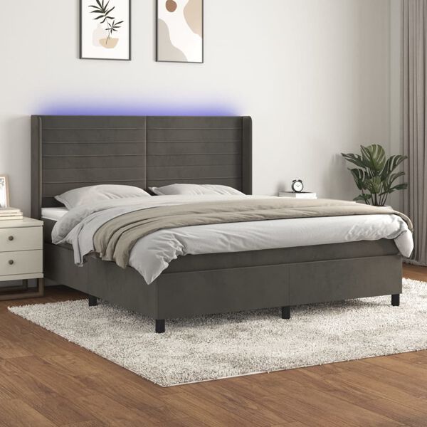 vidaXL Cama box spring c/ colch&atilde;o/LED 160x200cm veludo cinzento-escuro