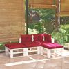 vidaXL Conj. lounge de paletes para jardim 4 pcs c/ almofad&otilde;es pinho