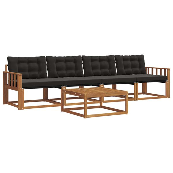 vidaXL Conjunto de Sof&aacute;s para Exterior 5 pcs Natural e Preto