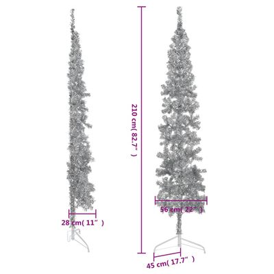 vidaXL Meia árvore de Natal fina com suporte 210 cm prateado