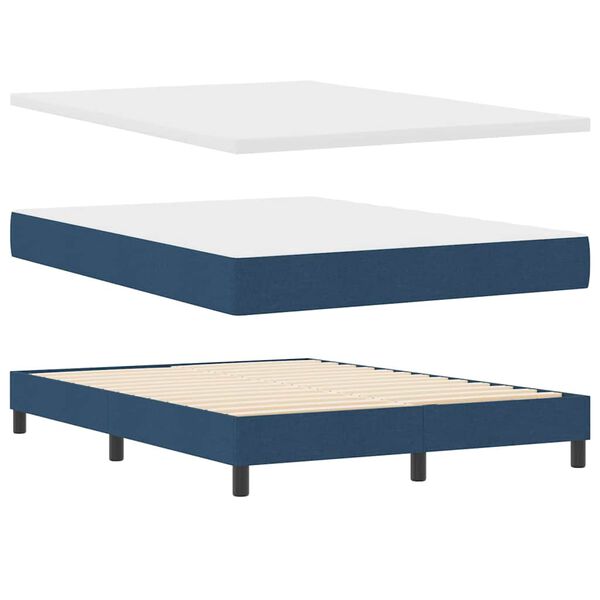 vidaXL Cama Box com colch&atilde;o com cabeceira Azul 160 x 200 cm tecido